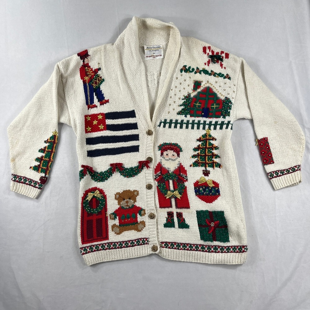 Marisa Christina Cardigan Sweater 1995 Christmas Collection Vintage Cream‎ M